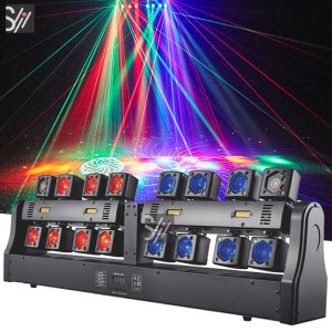 KTV Lights Rgb Laser Stage Lighting Little Dragonfly 16Arms RGBW 4in1 Full Color Beam Moving Head Strobe Laser Dj Light