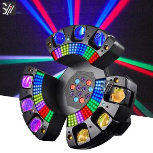 Dj Stage Lighting 150w Multi-functional Disco Party Lights Led Three Arms Nine Heads 4in1 Beam Golden Moving Head Laser Light